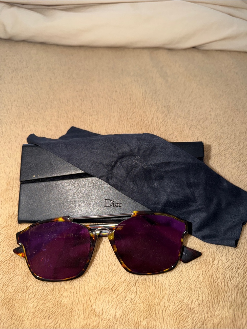 Dior Womens Tortoiseshell Frame Sunglasses with Purple Lenses